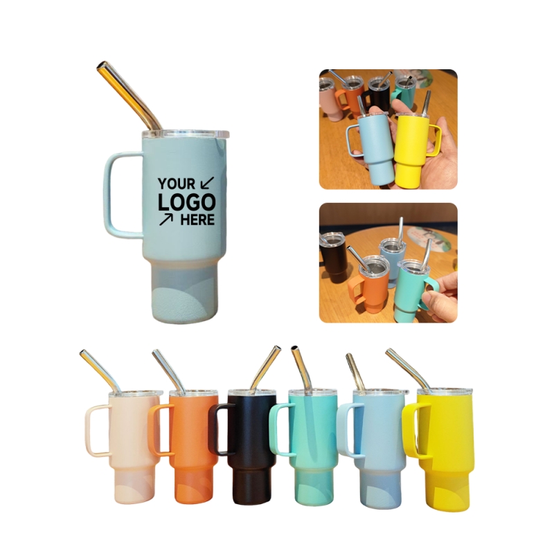 Stainless Steel Screen Printed Tumbler W/ Straw & Handle 2 oz.