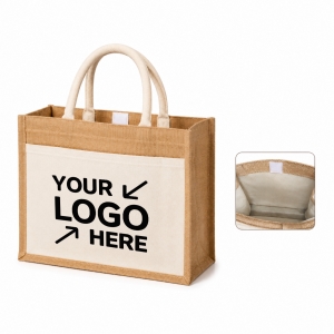 Large Jute Grocery Tote Bag with Front Pocket